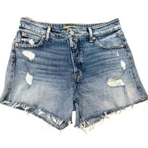 Maurice’s Goldie Blues Cheeky Shorts  Size 8 Distressed Raw Hemmed Medium Wash